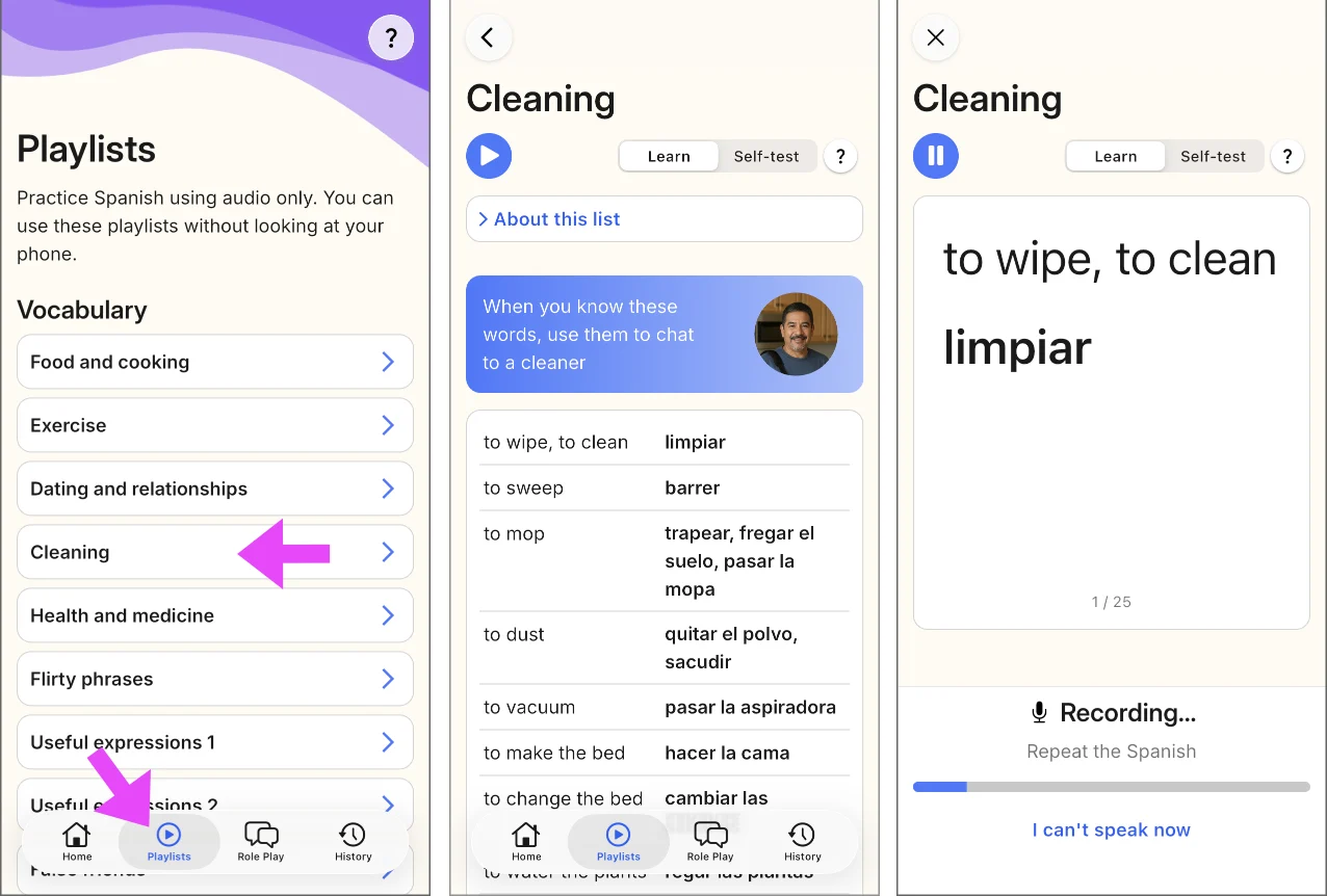 Spanish vocabulary for talking to a cleaner