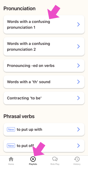 How to find pronunciation activities in the app Spoken